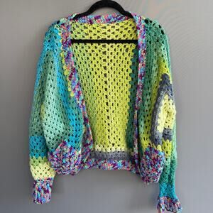 hand made crocheted sweater - shrug - open cardigan - bright colors - one size